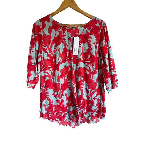 New! Soft Surroundings Siesta Key Tunic Multifloral Teal Coral $79.95 Medium 100 - Picture 2 of 8